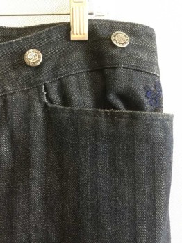 WAH MAKER, Black, Beige, Cotton, Herringbone, 1800's Western Jeans. Herring Bone Denim. High Waisted Button Fly, Adjustable Back Waist