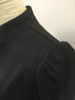 CAROLE LITTLE, Black, Wool, Solid, Long Sleeves, Has 4 Loops for Button Closures **But Missing All Buttons, Mandarin Collar, Puffy Sleeves Gathered at Shoulder, Piping at Shoulder Seam to Sleeve Outseam, Lightly Padded Shoulder, Vintage 90's