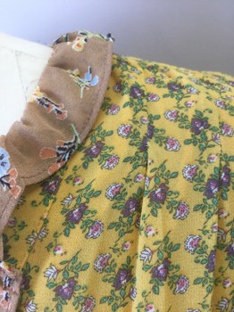 DR 2, Mustard Yellow, Taupe, Lavender Purple, Mint Green, White, Polyester, Floral, Mustard with Lavender, Mint, White, Pink Tiny Flower Print Chiffon, Sleeveless, Taupe with Multicolor Flower Print Accent Fabric Ruffle at V-neck, Detail Along Button Placket, and 10" Panel at Hem, Shirtwaist with Hidden Button Placket, Elastic Waist, Knee Length **2 Pieces: Comes with Self Fabric Matching Sash Belt