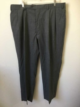 JOS A. BANKS, Medium Gray, Wool, Solid, Double Pleats, Belt Loops, Zip Fly, Button Tab Closure