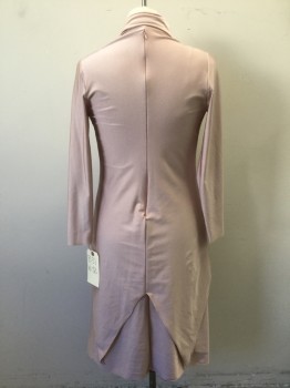 MTO, Blush Pink, Spandex, Solid, Stretchy Spandex, Futuristic Mother of the Bride, Conservative Diva, Luncheon, Elegant Church Sunday? Back Zipper, Long Sleeves, V-neck with Scarf Tie attached, Unusual Doubled Skirt with Pointed Top Layer, Conservative Studio 54