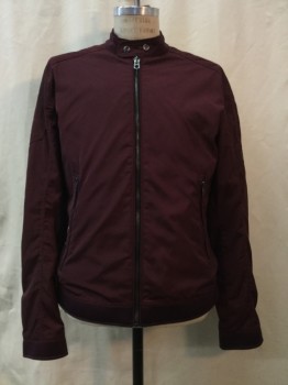 DIESEL, Red Burgundy, Nylon, Solid, Burgundy, Zip Front, Zip Pockets & Arms. Collar Band with Snap Closure, Ribbed Shoulders & Elbows,