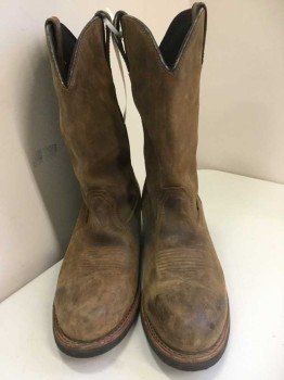 DAN POST BOOTS, Brown, Leather, Solid, Worn Brown Leather, Brown Embroidery, Dark Brown Piping, 2" Heel