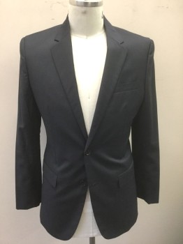 THEORY, Charcoal Gray, Gray, Wool, Grid , Charcoal with Gray Micro-Grid Pattern, Single Breasted, Notched Lapel, 2 Buttons, 3 Pockets
