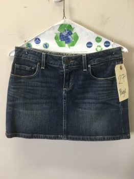 PAIGE, Blue, Cotton, Solid, 5 Pockets, Denim Mini Skirt, Embroidered Back Pockets