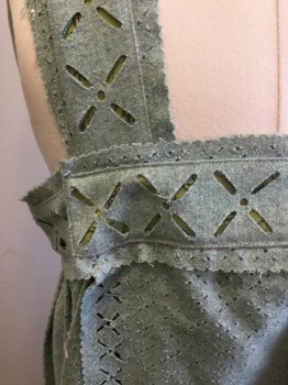 Womens, Sci-Fi/Fantasy Piece 1, N/L MTO, Sea Foam Green, Lime Green, Wool, Geometric, B30-32, Tunic: Seafoam Wool Flannel with Dotted Cutouts in Starburst Detail, Sleeveless, 2.5" Wide Straps, Lime Fabric Underlay, Square Neck, Made To Order,