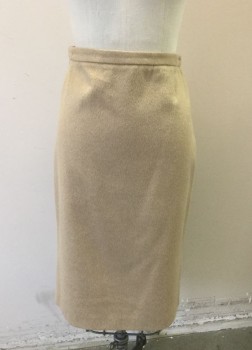 FRENCH CONNECTION, Beige, Wool, Polyester, Solid, Thick Wool, Pencil Skirt, 1" Wide Self Waistband, Invisible Zipper at Center Back Waist