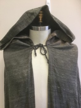 Unisex, Historical Fiction Robe , MTO, Gray, Silk, Solid, Size, No , Raw Silk/Tussah, Raw Edge Hem, Hood with Point, Ties at Neck, Shoulder Burn