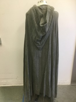 Unisex, Historical Fiction Robe , MTO, Gray, Silk, Solid, Size, No , Raw Silk/Tussah, Raw Edge Hem, Hood with Point, Ties at Neck, Shoulder Burn