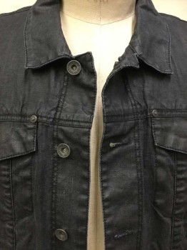 JOHN VARVATOS, Dk Gray, Linen, Solid, Very Oily Dark Gray Linen (jean Jacket-like), Barcode Sewn in Right Arm, Collar Attached, Metal Button Front, Long Sleeves, See Photo Attached,