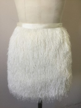 H&M, Off White, Polyester, Solid, Knit with Fluffy/Fringey Eyelash Yarn, 3/4" Cream Grosgrain Waistband, Center Back Zipper, Hem Mini