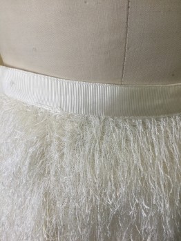 H&M, Off White, Polyester, Solid, Knit with Fluffy/Fringey Eyelash Yarn, 3/4" Cream Grosgrain Waistband, Center Back Zipper, Hem Mini