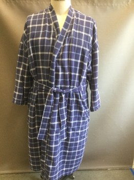 NORDSTROM, Navy with White and Light Blue Windowpane Lines, Waffle Texture, White Terry Cloth Lining, 2 Side Pockets, **With Matching Belt