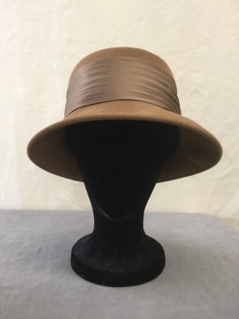 Womens, Hat , NO LABEL, Brown, Wool, Silk, Solid, 7 1/8, Brown Silk Head Band, Short Brim