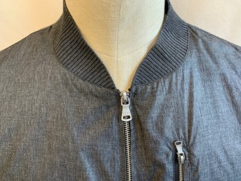 SEAN JOHN, Charcoal Gray, Black, Nylon, Polyester, Heathered, Ribbed Knit Collar Attached, Long Sleeves Cuffs & Hem, Black Lining, Zip Front, 3 Pockets with Zipper,