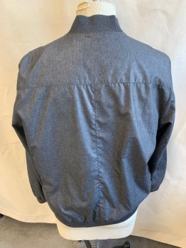 SEAN JOHN, Charcoal Gray, Black, Nylon, Polyester, Heathered, Ribbed Knit Collar Attached, Long Sleeves Cuffs & Hem, Black Lining, Zip Front, 3 Pockets with Zipper,