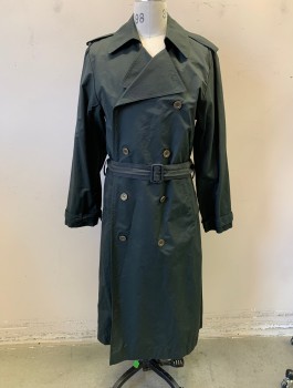 N/L, Black, Cotton, Solid, Double Breasted, "Gold" Look Plastic Buttons, 2 Pockets, Epaulettes at Shoulders, Belt Loops **With Matching Belt, Has a Double