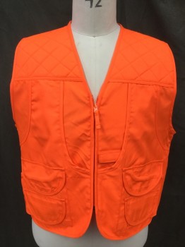 MASTER SPORTSMAN, Neon Orange, Cotton, Polyester, Solid, Neon Orange,  Zip Front, V-neck, Lots of Pockets, Quilted Front Yoke, Back Large Pouch with Zip Pocket, Hunting