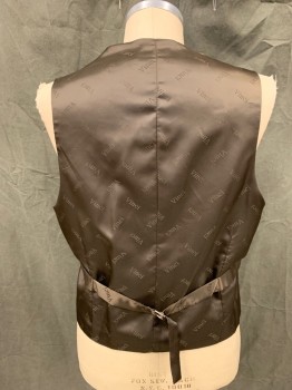 VINCI, Dk Brown, Polyester, Rayon, Solid, Vest, Button Front, 2 Pockets, Satin Back with Self Back Belt