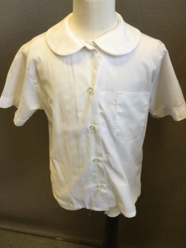 Childrens, Blouse, SCHOOL APPAREL, White, Cotton, Polyester, Solid, 7, Collar Attached, Button Front, 1 Pocket, Short Sleeves,
