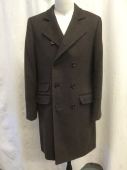 BRUNELLO CUCINELLI, Chocolate Brown, White, Wool, Heathered, Notched Lapel, Double Breasted Closure, 3 Flap Besom Pockets, Panelled Cuffs, Back Vent, At the Knee Length