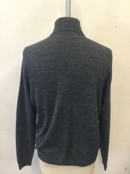 NORDSTROM, Medium Gray, Wool, Acrylic, Heathered, Zip Front, Diamond Textured Knit, Stand Collar, Ribbed Knit Collar/Waistband/Cuff