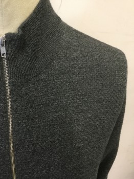 NORDSTROM, Medium Gray, Wool, Acrylic, Heathered, Zip Front, Diamond Textured Knit, Stand Collar, Ribbed Knit Collar/Waistband/Cuff