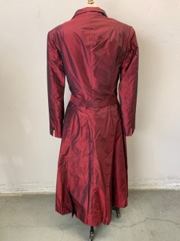 NL, Red Burgundy, Synthetic, Wrap Dress, Deep V Plunge, Long Sleeves, Self Belt Waist, Floor Length Hem