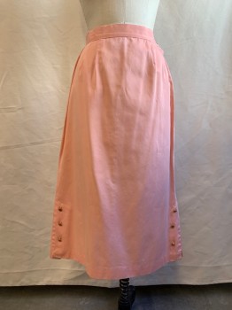 Womens, Skirt, N/L, Peach Orange, Cotton, Solid, W 26, A-line, 1 1/2" Waistband, Zip Side, Side Slits at Both Sides with Gold Button Detail, Hem Below Knee