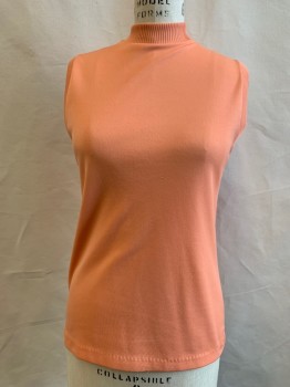 Womens, Top, N/L, Peach Orange, Polyester, Solid, B 36, Sleeveless Shell, Ribbed Knit Collar/Armholes, Back 1/2 Zip