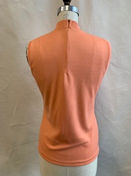 Womens, Top, N/L, Peach Orange, Polyester, Solid, B 36, Sleeveless Shell, Ribbed Knit Collar/Armholes, Back 1/2 Zip