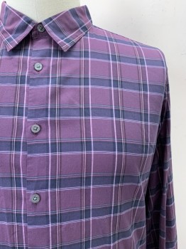 JOHN VARVATOS, Purple, Plum Purple, Lilac Purple, Cotton, Plaid, L/S, Button Front, Collar Attached