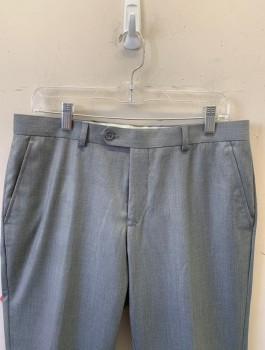 RENOIR, Gray, Polyester, Rayon, Solid, Flat Front, Button Tab, Zip Fly, 4 Pockets, Belt Loops
