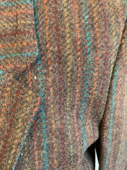 Womens, Blazer, BRENTLEY, Brown, Teal Blue, Orange, Red Burgundy, Wool, Stripes - Vertical , B:38, 14 , W30, Single Breasted, Notched Lapel, 1 Button, 2 Pockets