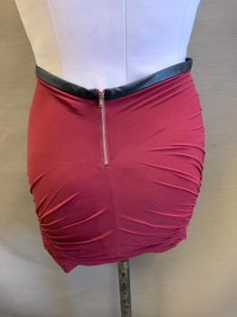 IRO, Red Burgundy, Black, Silk, Spandex, Solid, Burgandy with Black Pleather Band, Zip Back, Elastic Bands