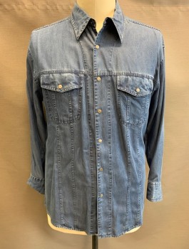 AXIS, Denim Blue, Lyocell, Solid, Chambray, L/S, Snap Front, Collar Attached, 2 Patch Pockets with Flaps