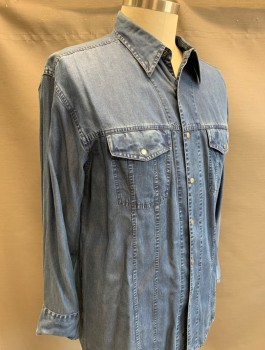 AXIS, Denim Blue, Lyocell, Solid, Chambray, L/S, Snap Front, Collar Attached, 2 Patch Pockets with Flaps