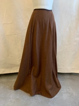 Womens, Historical Fiction Skirt, MTO, Lt Brown, Brown, Wool, Solid, Heathered, W20, Hook & Eyes CB, Dark Brown Trim at Waistband