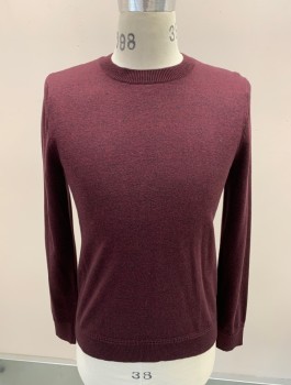 TOPMAN, Maroon Red, Black, Cotton, 2 Color Weave, L/S, CN, Rib Knit Collar, Cuffs And Waistband