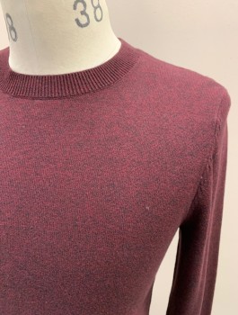 TOPMAN, Maroon Red, Black, Cotton, 2 Color Weave, L/S, CN, Rib Knit Collar, Cuffs And Waistband