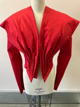 MTO, Red, Solid, L/S, Taffeta, Shawl Wide Collar . Gathered Front, Pointed , Hook & Eye Closure , Back Gathered  Zip Sleeves