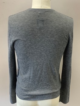 ONTHISDAY, Gray, Wool, Heathered, Henley 4 Button Closure, Band Collar, L/S