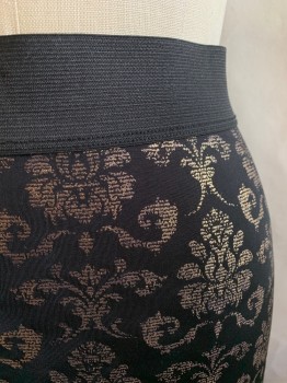 MATERIAL GIRL, Black, Gold, Polyester, Floral, Black Thick Elastic Waistband, Gold Floral Painted On