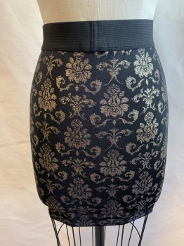 Womens, Skirt, Mini, MATERIAL GIRL, Black, Gold, Polyester, Floral, XS, Black Thick Elastic Waistband, Gold Floral Painted On