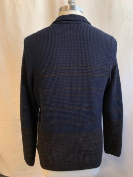 SCOTCH & SODA, Navy Blue, Brown, Cotton, Acrylic, 2 Color Weave, Blazer Style, Terry Cloth Texture, Button Front, L/S, 2 Patch Pockets,