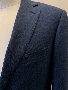 M&S, Blue, Wool, Solid, 2 Button, Flap Pockets, Double Vent