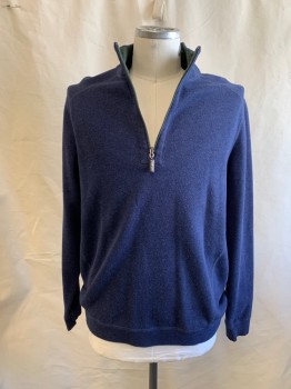 TOMMY BAHAMA, Navy Blue, Green, Cotton, Solid, Zip Neck, Sporty, L/S, Rib Knit Trims