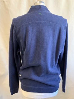TOMMY BAHAMA, Navy Blue, Green, Cotton, Solid, Zip Neck, Sporty, L/S, Rib Knit Trims