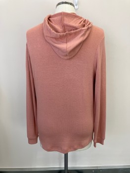 NORDSTROM, Dusty Rose Pink, Rayon, Polyester, Solid, Hooded, Drawstring At Neck, L/S, Rib Knit Cuff & Hem, Spandex