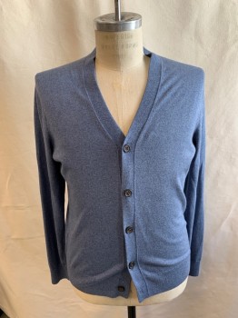 BANANA REPUBLIC, Dusty Blue, Silk, Cashmere, Solid, L/S, 5 Button Front, Rib Knit